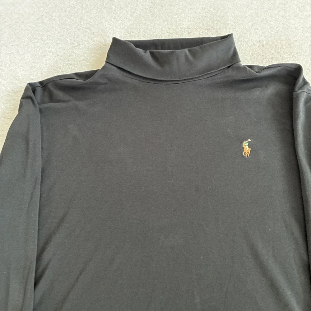 Polo Ralph Lauren Mens XXL Turtleneck Shirt Black Cotton Long Sleeve Flesh Pony